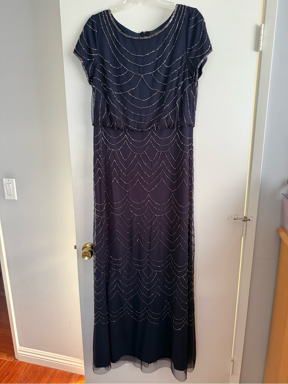 Adrianna Papell Navy Beaded Maxi Dress